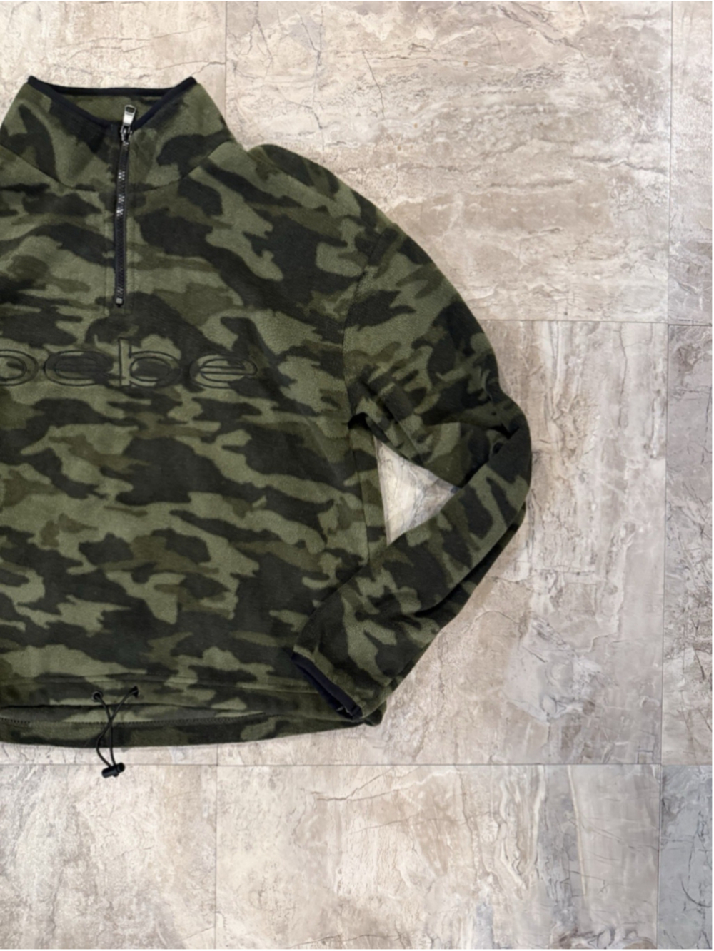 Bebe Sport Green Camouflage Polar Fleece Logo 1/4 Zip Small